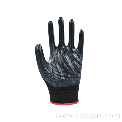 Hespax Black Nitrile Coated Safe Mechanic Work Gloves